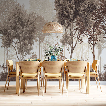 Sepia Forest Scene with Deer Wall Mural Wallpaper