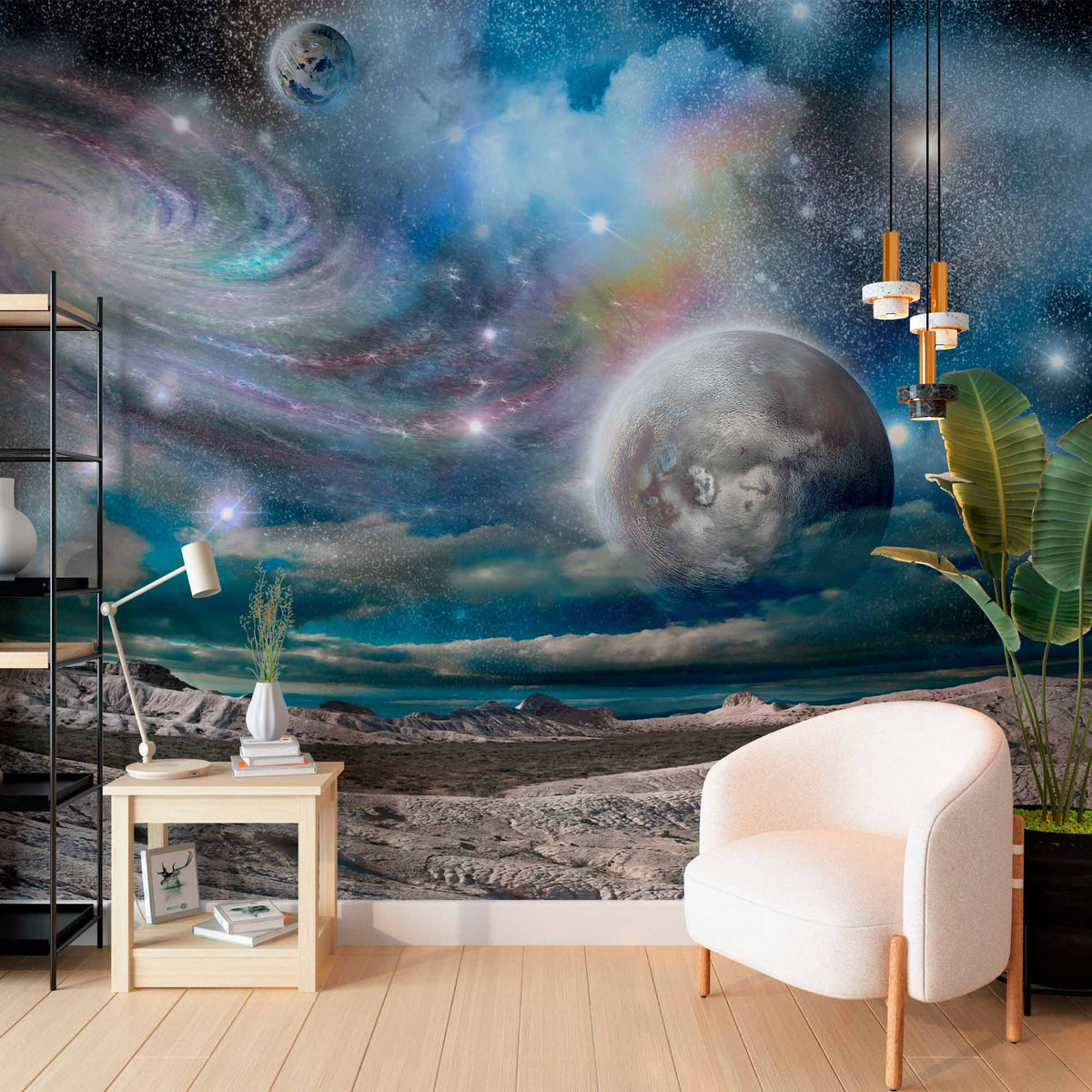 Custom Stunning Cosmic Landscape with Planets Wall Mural Wallpaper