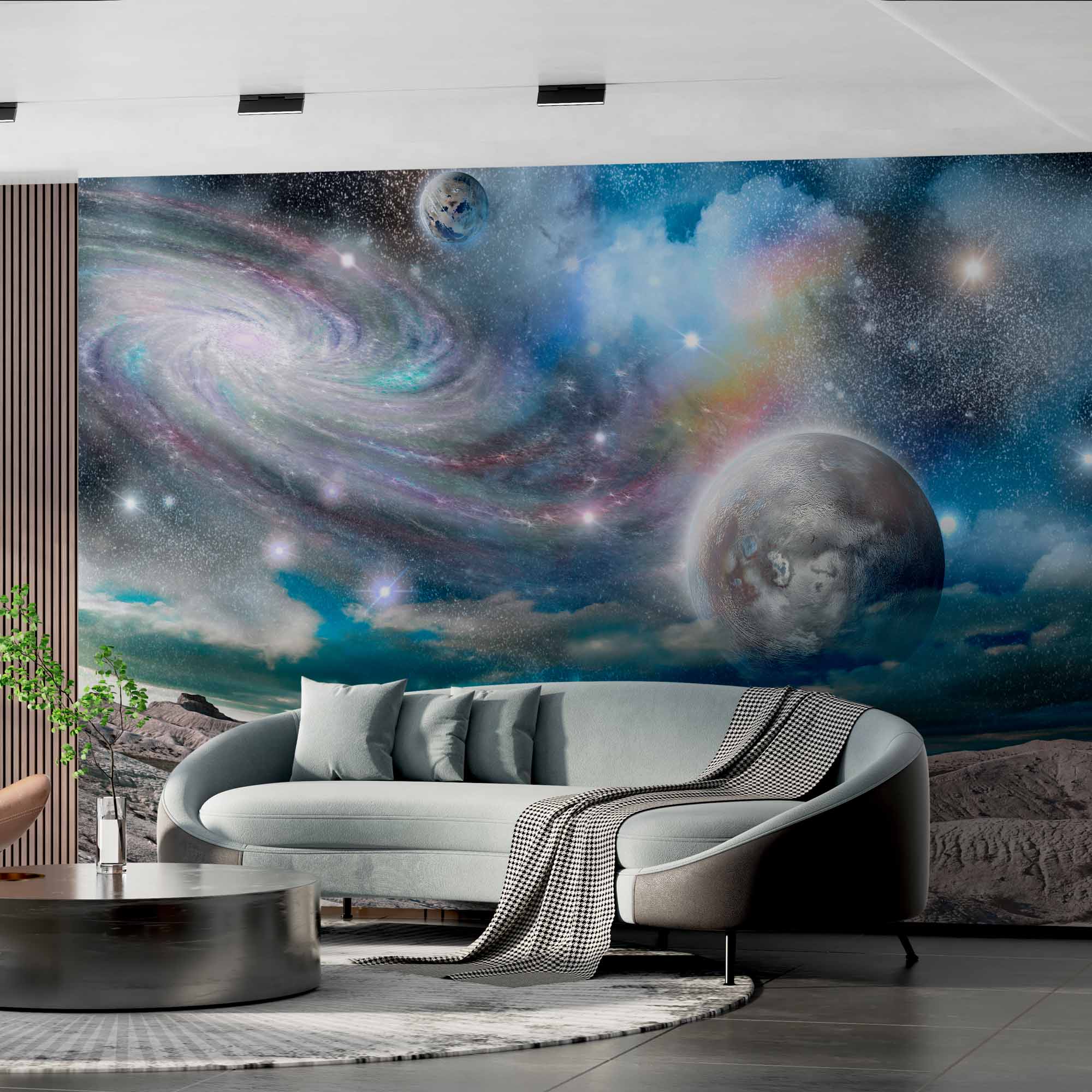 Stunning Cosmic Landscape with Planets Wall Mural Wallpaper