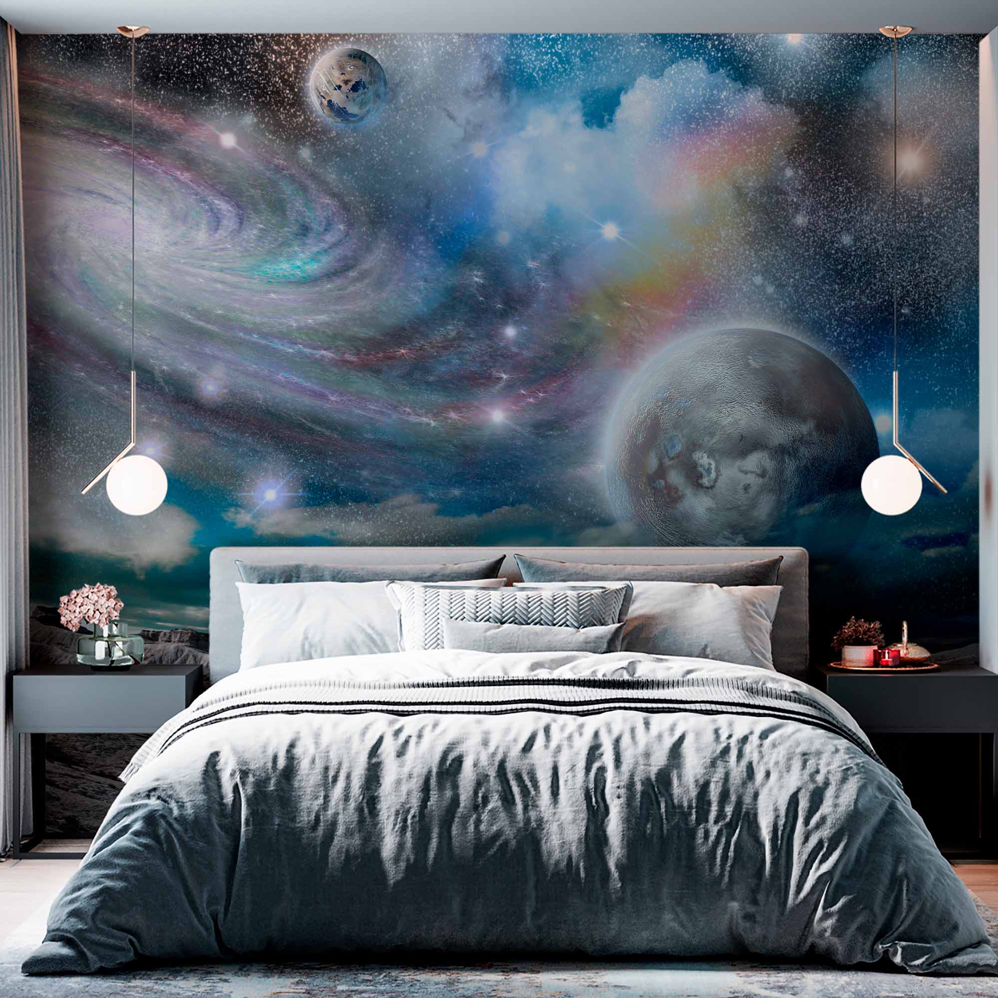 Stunning Cosmic Landscape with Planets Wall Mural Wallpaper