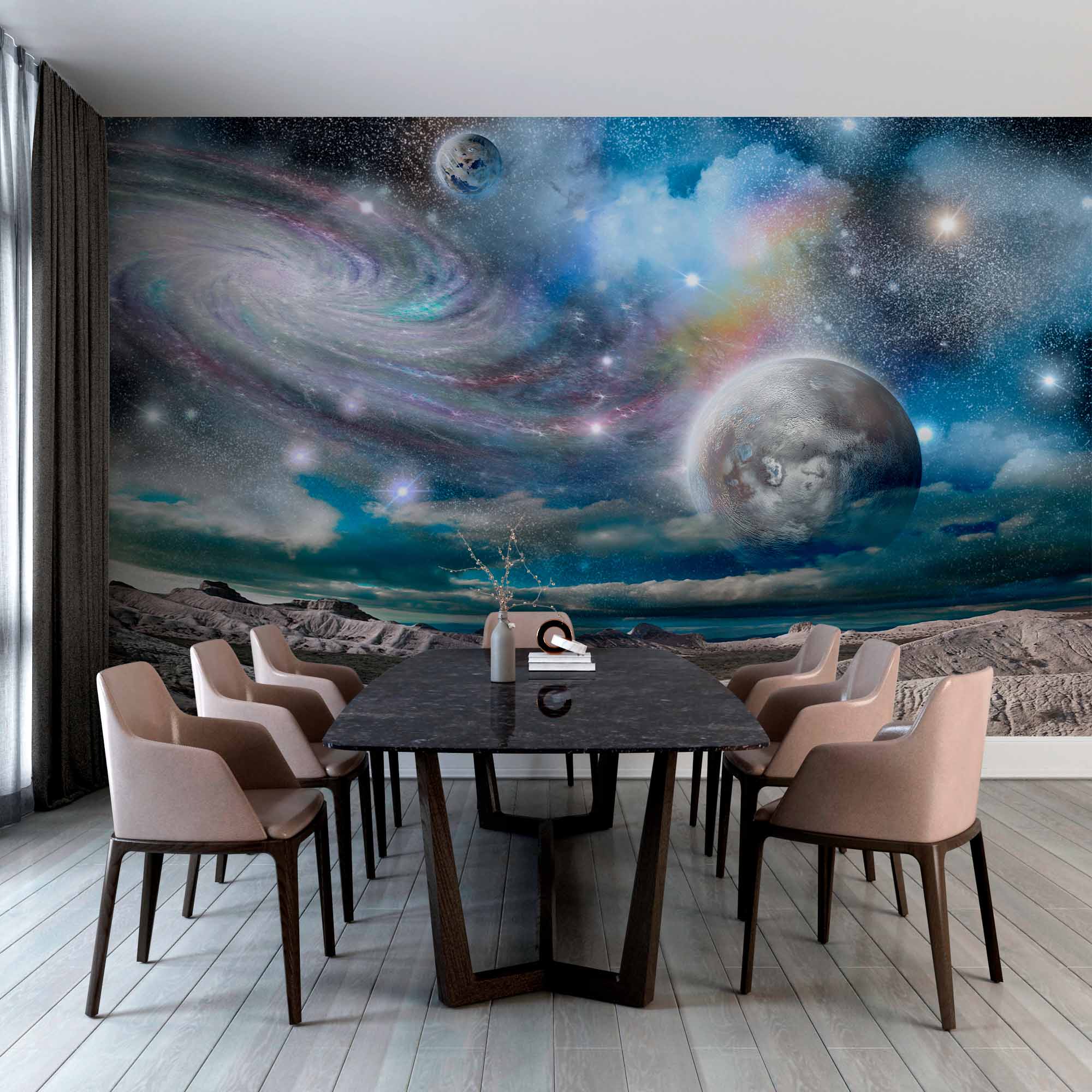 Stunning Cosmic Landscape with Planets Wall Mural Wallpaper