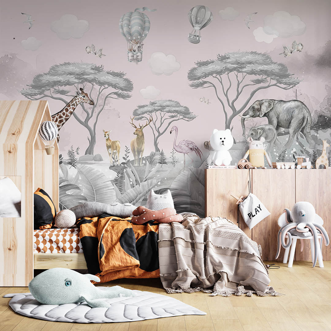 Kids Wall Mural Safari Animals Tropical Inspired Wallpaper for Kids Room