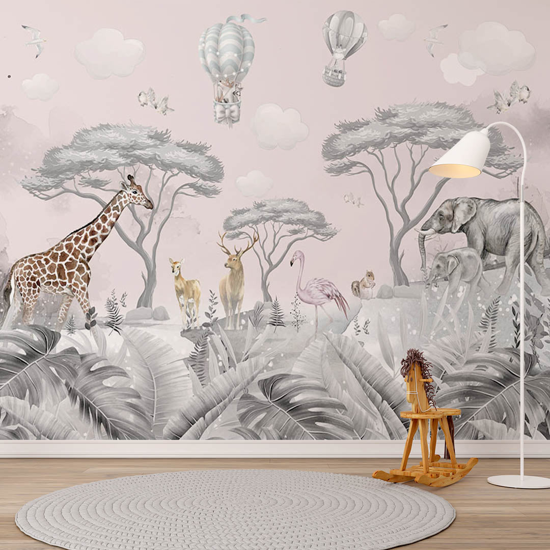 Kids Wall Mural Safari Animals Tropical Inspired Wallpaper for Kids Room