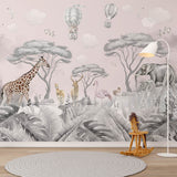 Kids Wall Mural Safari Animals Tropical Inspired Wallpaper for Kids Room