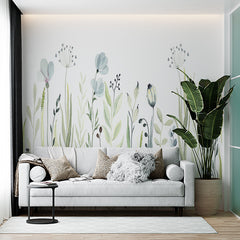 Custom Watercolor Meadow Wildflowers Wall Mural - Soft Pastel Botanical Wallpaper