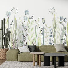 Custom Watercolor Meadow Wildflowers Wall Mural - Soft Pastel Botanical Wallpaper