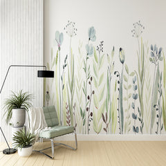 Custom Watercolor Meadow Wildflowers Wall Mural - Soft Pastel Botanical Wallpaper