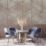 Luxurious Gold Geometric Lines on Textured Taupe Wall Mural Wallpaper - Elegant Modern Design