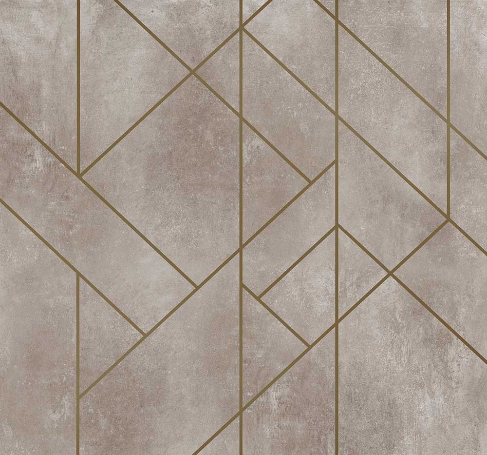 Luxurious Gold Geometric Lines on Textured Taupe Wall Mural Wallpaper - Elegant Modern Design