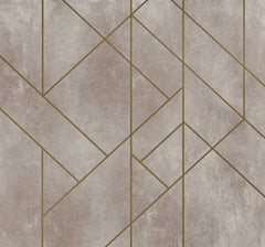 Custom Luxurious Gold Geometric Lines on Textured Taupe Wall Mural Wallpaper - Elegant Modern Design