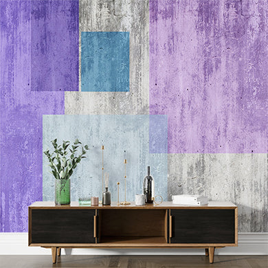 Custom Geometric Abstract Blocks with Pastel Colors and Textured Background Wall Murals