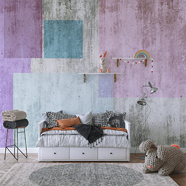 Geometric Abstract Blocks with Pastel Colors and Textured Background Wall Murals