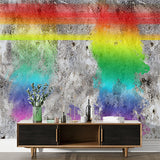 Vibrant Rainbow Streaks and Splatters on Grunge Concrete Wall Murals