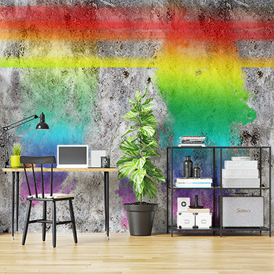 Vibrant Rainbow Streaks and Splatters on Grunge Concrete Wall Murals