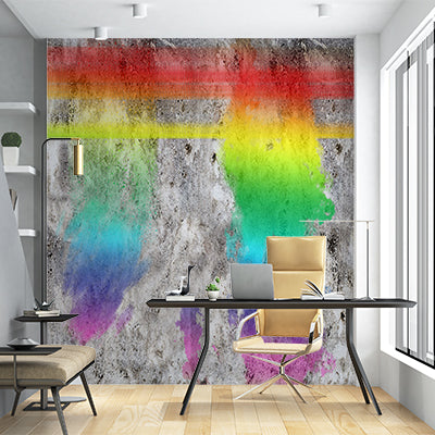 Vibrant Rainbow Streaks and Splatters on Grunge Concrete Wall Murals