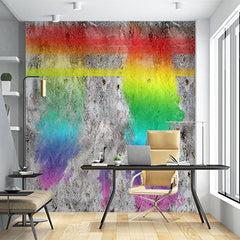 Custom Vibrant Rainbow Streaks and Splatters on Grunge Concrete Wall Murals