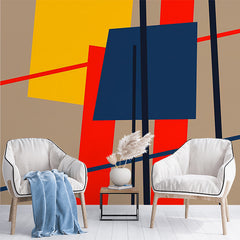 Custom Abstract Modern Art Wall Mural Wallpaper - Bold Geometric Design in Red, Blue, and Yellow