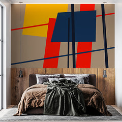 Custom Abstract Modern Art Wall Mural Wallpaper - Bold Geometric Design in Red, Blue, and Yellow