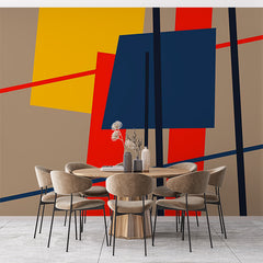 Custom Abstract Modern Art Wall Mural Wallpaper - Bold Geometric Design in Red, Blue, and Yellow