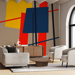 Custom Abstract Modern Art Wall Mural Wallpaper - Bold Geometric Design in Red, Blue, and Yellow