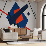 Contemporary Abstract Geometric Shapes Wall Mural Wallpaper - Modern Art Design in Red, Blue, and Black