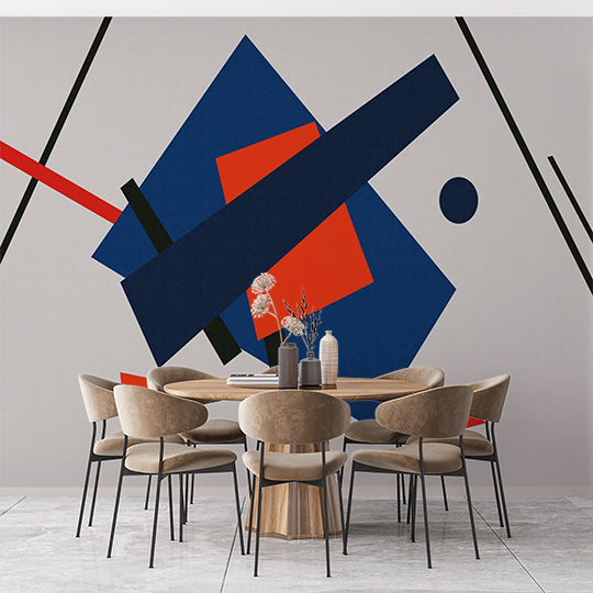 Contemporary Abstract Geometric Shapes Wall Mural Wallpaper - Modern Art Design in Red, Blue, and Black