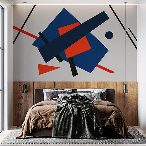 Contemporary Abstract Geometric Shapes Wall Mural Wallpaper - Modern Art Design in Red, Blue, and Black