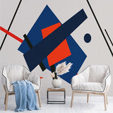 Contemporary Abstract Geometric Shapes Wall Mural Wallpaper - Modern Art Design in Red, Blue, and Black