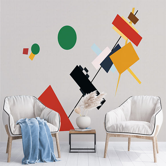 Colorful Abstract Geometric Wall Mural Wallpaper - Playful Modern Art Design with Bold Shapes