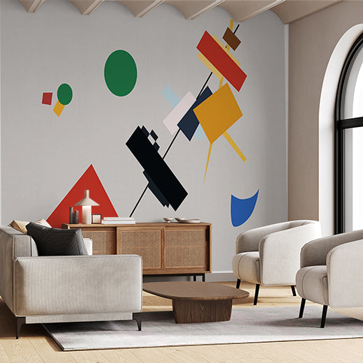 Colorful Abstract Geometric Wall Mural Wallpaper - Playful Modern Art Design with Bold Shapes