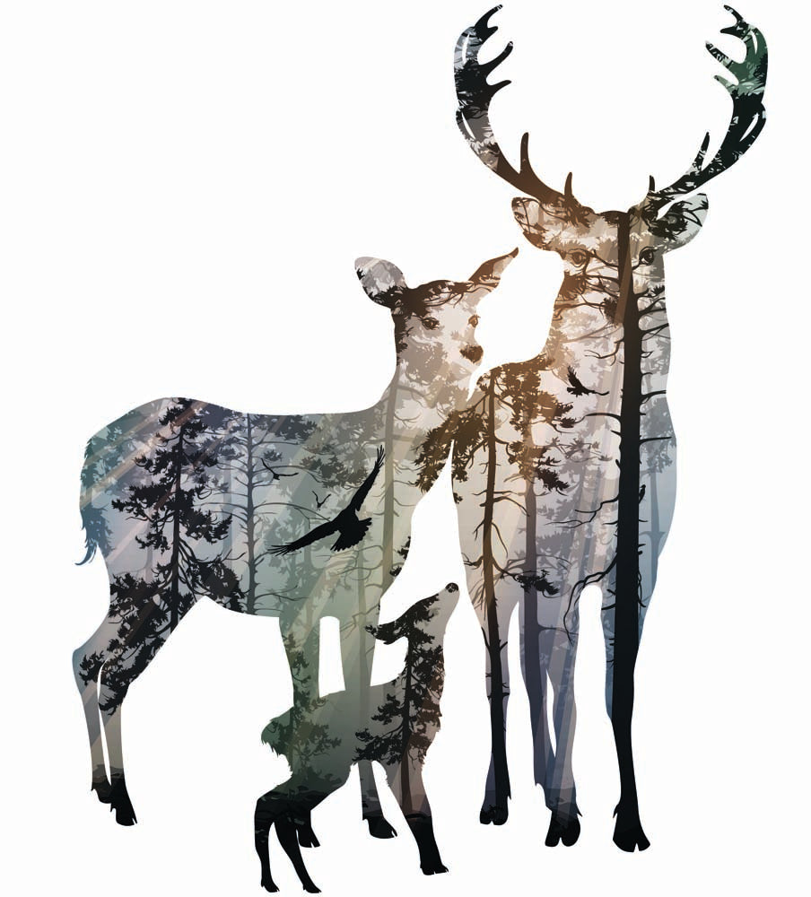 Deer Silhouette Forest Wall Mural Animals Minimal Design Wallpaper