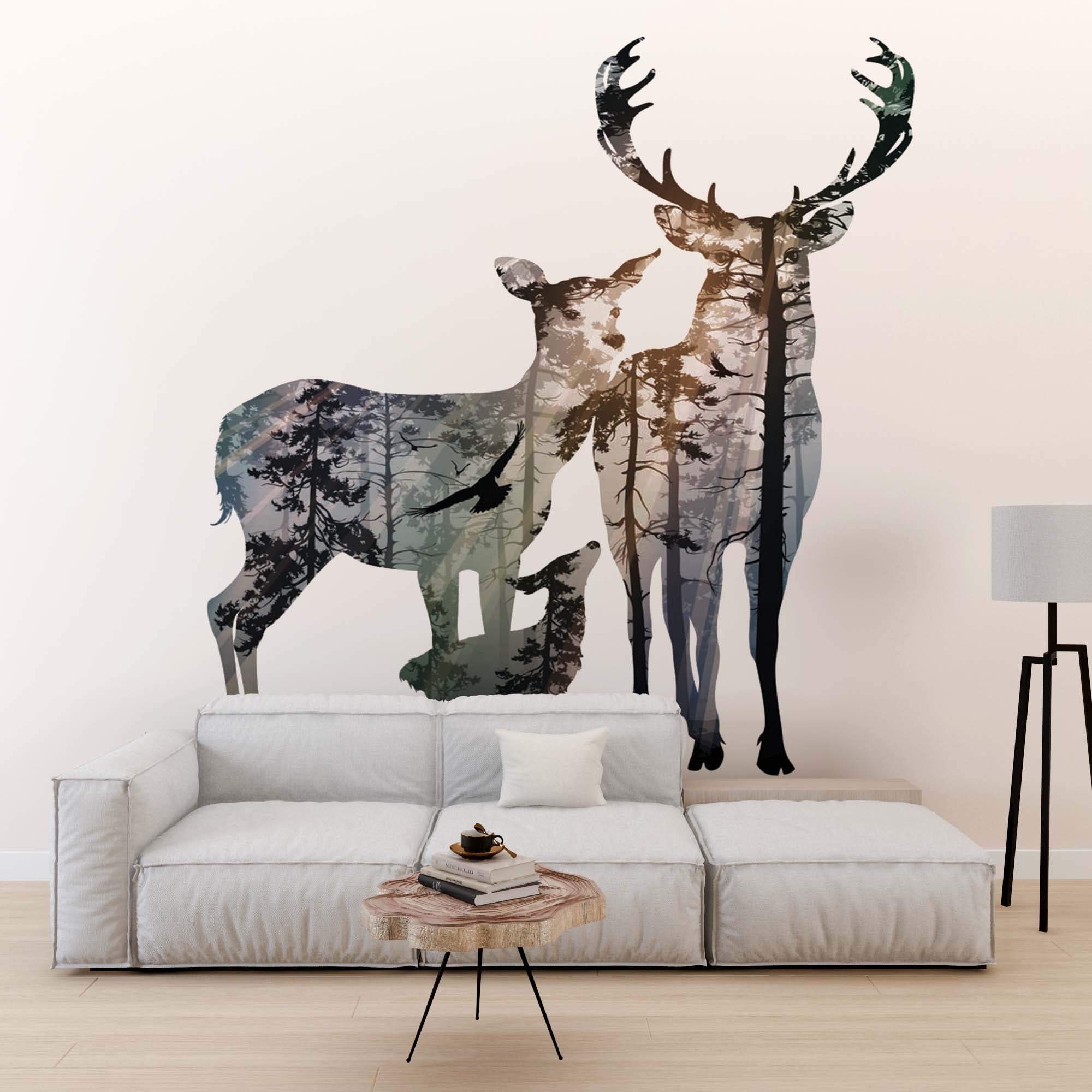 Deer Silhouette Forest Wall Mural Animals Minimal Design Wallpaper