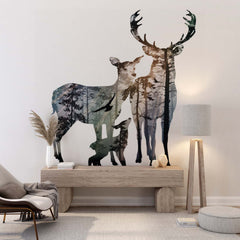 Custom Deer Silhouette Forest Wall Mural Animals Minimal Design Wallpaper