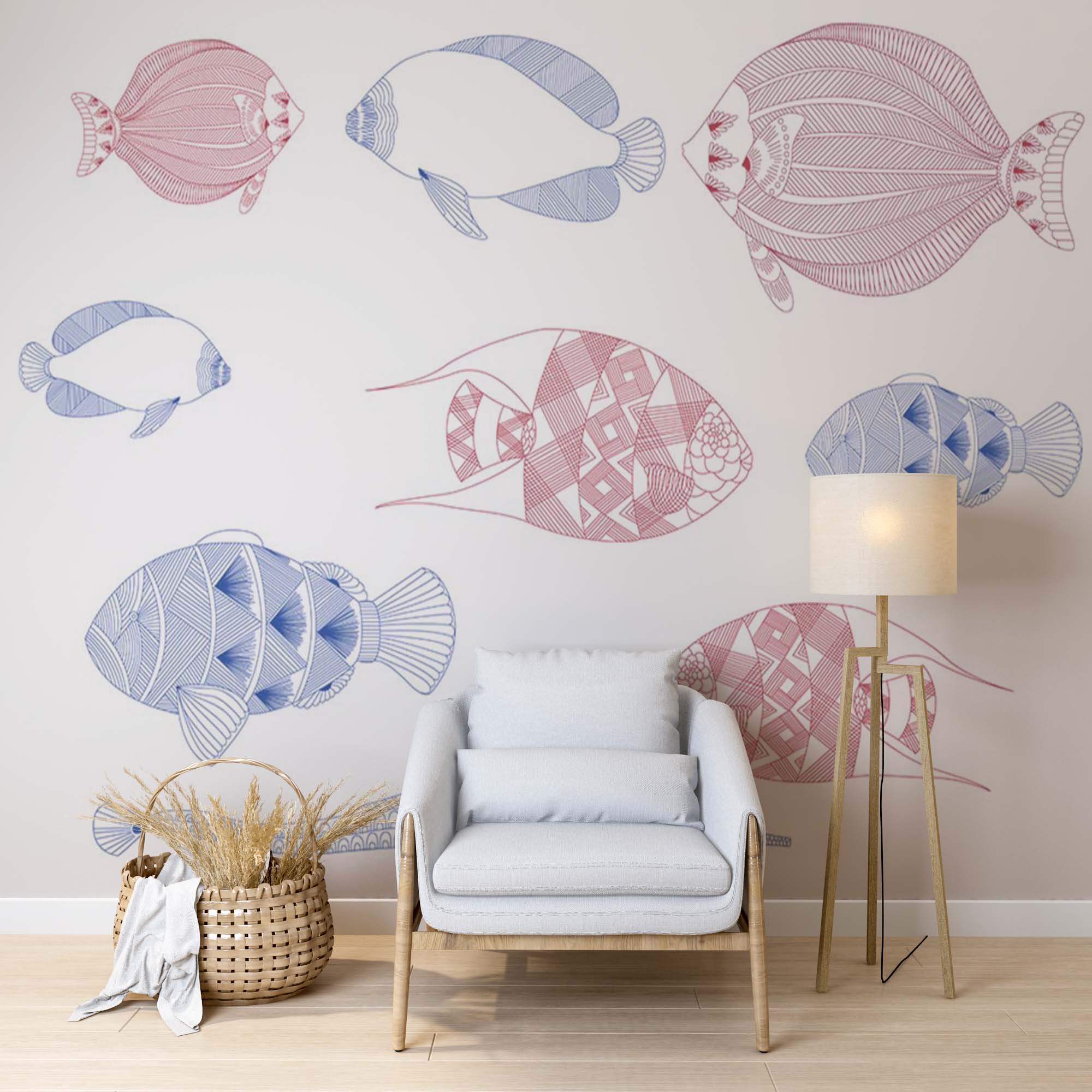 Blue and Pink Pisces Wall Mural Scandinavian Wallpaper