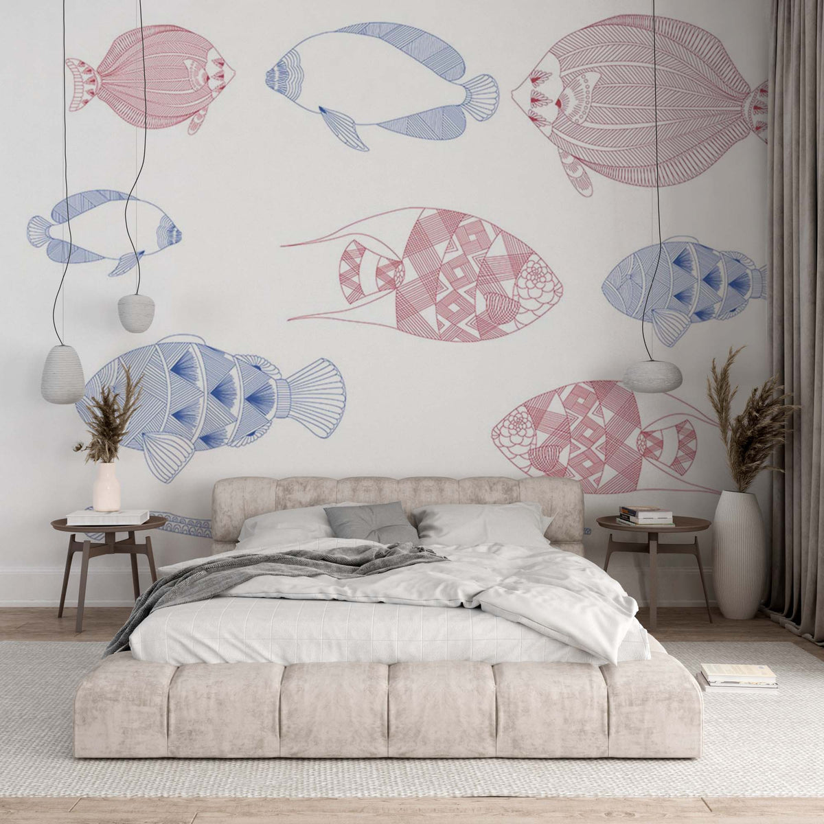 Custom Blue and Pink Pisces Wall Mural Scandinavian Wallpaper