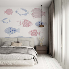 Custom Blue and Pink Pisces Wall Mural Scandinavian Wallpaper