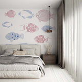 Blue and Pink Pisces Wall Mural Scandinavian Wallpaper