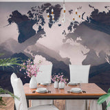 Mountainous Landscape World Map Wall Mural Wallpaper with Foggy Overlay