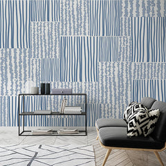 Custom Blue and White Striped and Wavy Patterns Patchwork Wallpaper