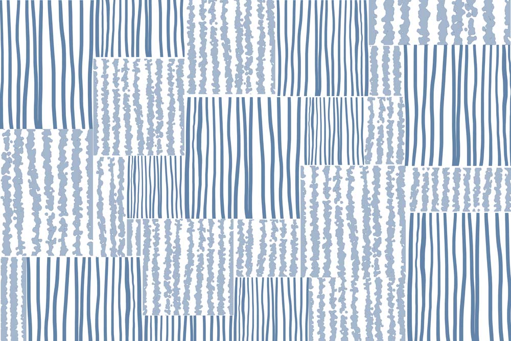 Blue and White Striped and Wavy Patterns Patchwork Wallpaper