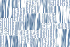 Custom Blue and White Striped and Wavy Patterns Patchwork Wallpaper