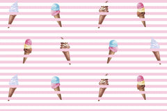 Custom Kids Wall Mural Pink Stripes Ice Cream Trendy Wallpaper for Girl