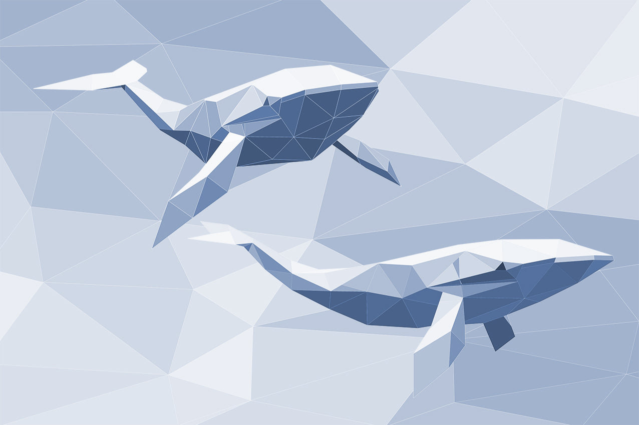 Blue Whale Geometrical Design Wallpaper Animals Wall Mural