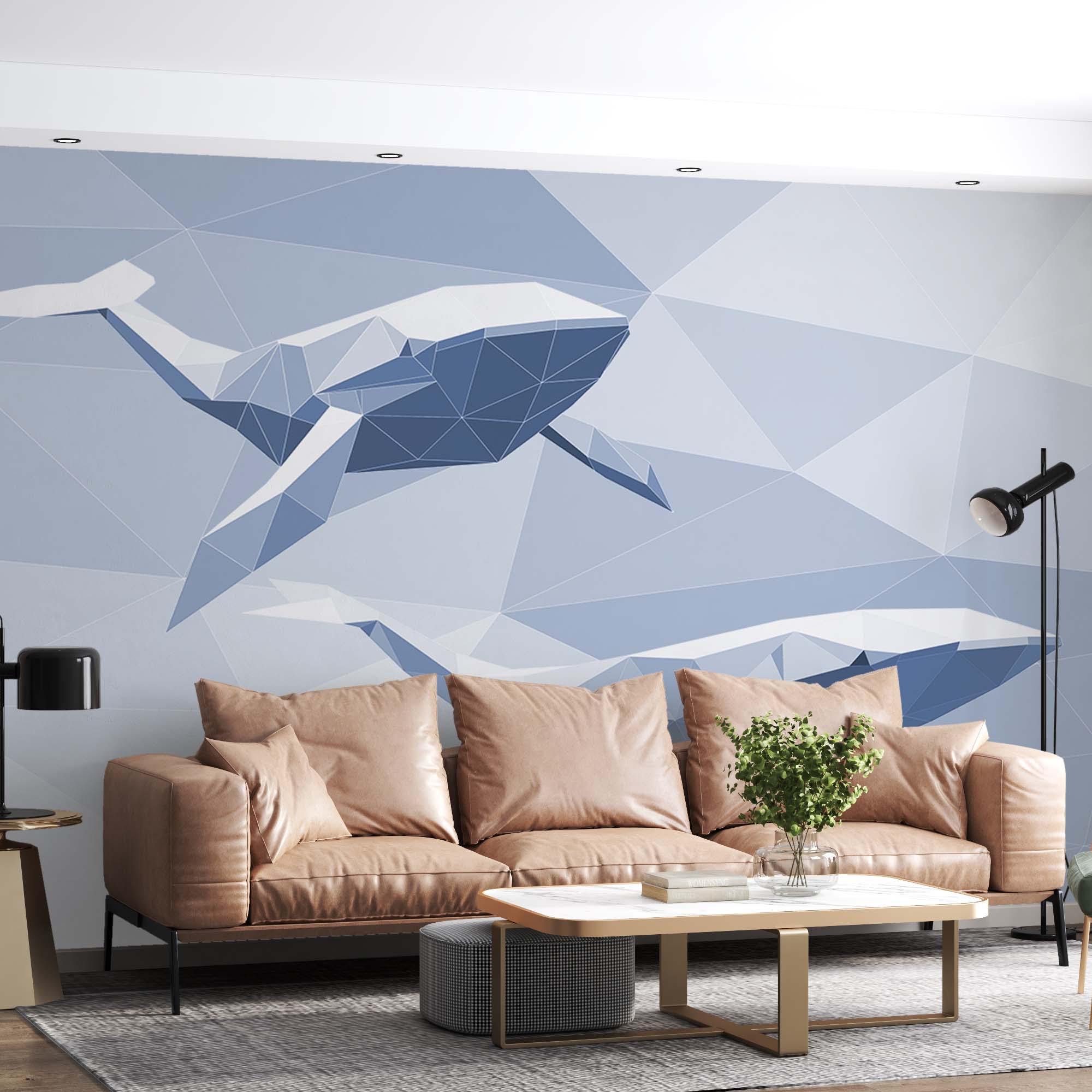 Blue Whale Geometrical Design Wallpaper Animals Wall Mural