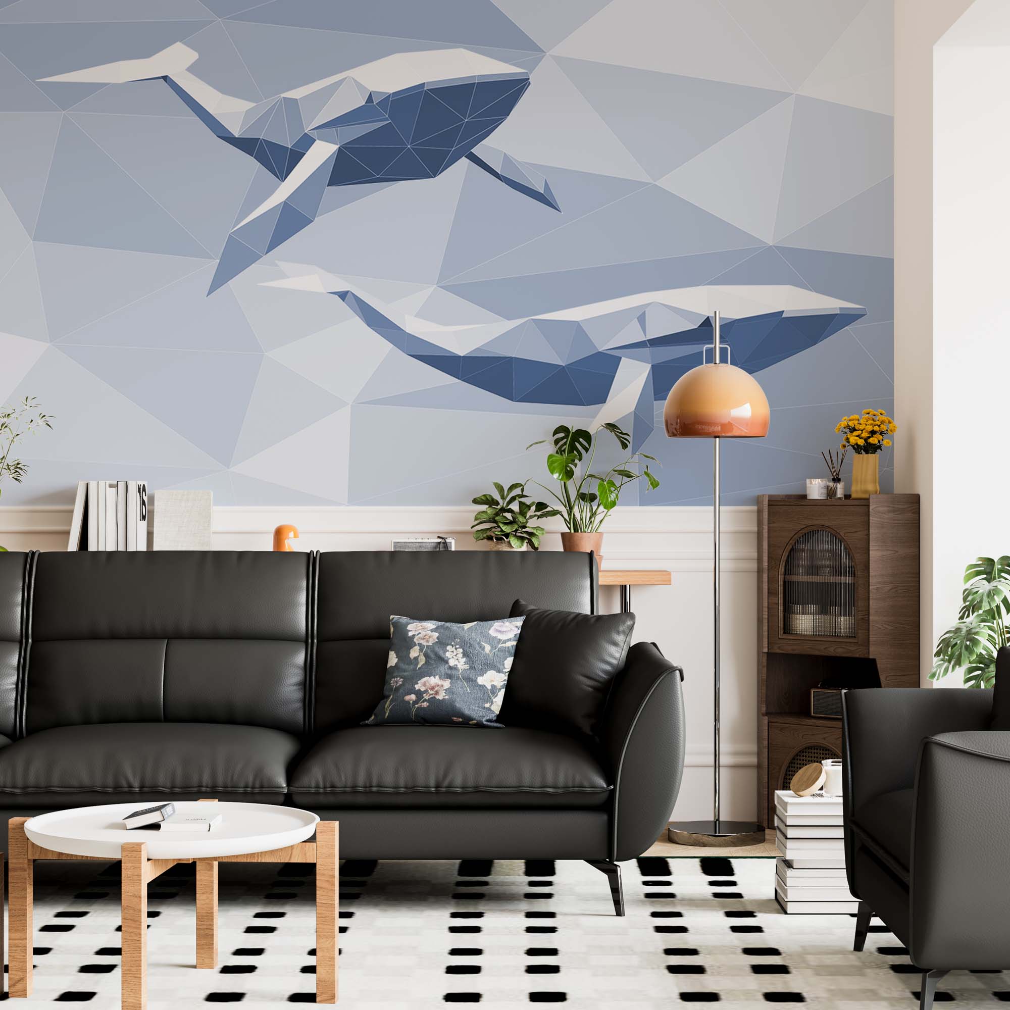 Blue Whale Geometrical Design Wallpaper Animals Wall Mural