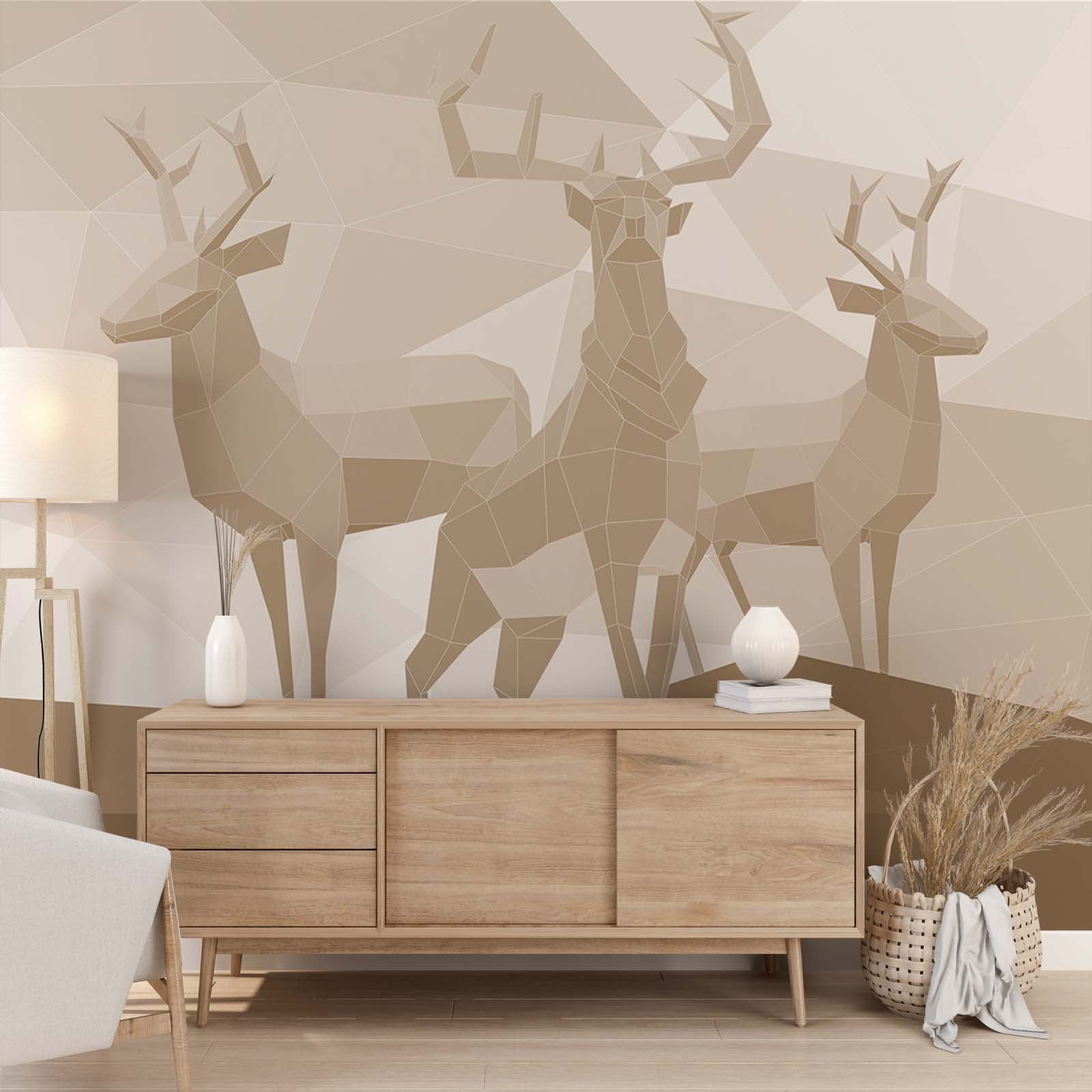 Deer Silhouette Beige Undertones Geometrical Design Wallpaper Animals Wall Mural