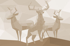 Custom Deer Silhouette Beige Undertones Geometrical Design Wallpaper Animals Wall Mural