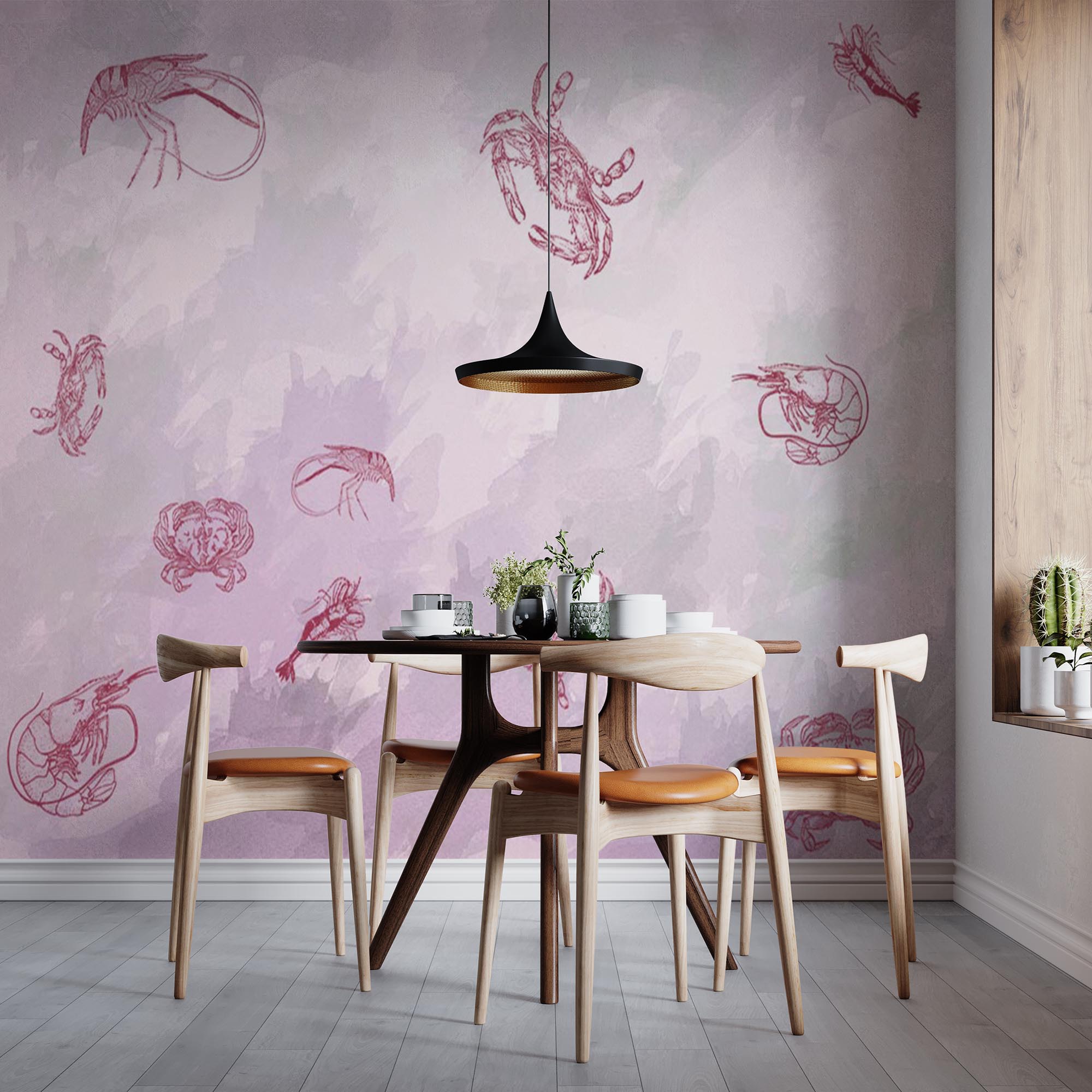 Animals Wall Mural Pink Crabs Shrimps Under the Sea Wallpaper