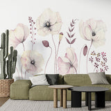 Delicate Watercolor Poppy Flowers Wall Mural - Soft Pink and White Floral Wallpaper