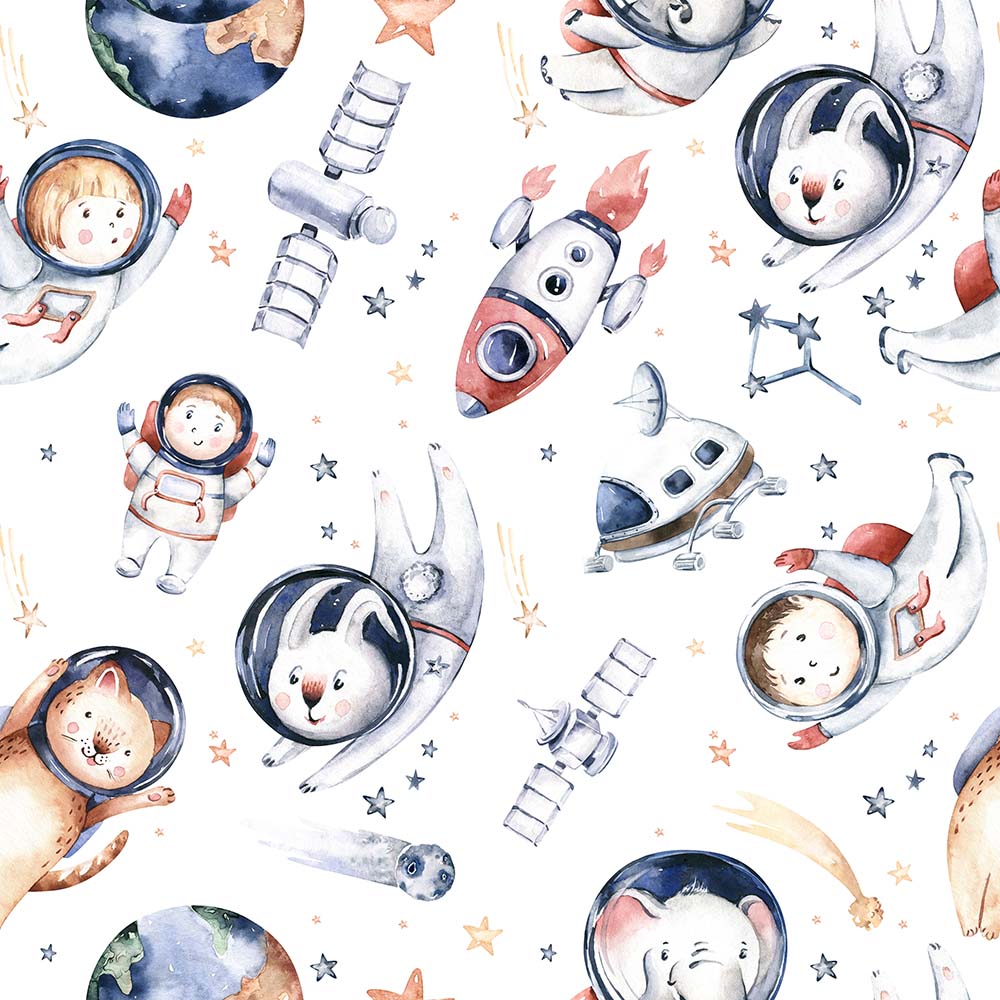 Kids Wall Murals Space Animals Astronaut Stars and Comets Wallpaper for Kids